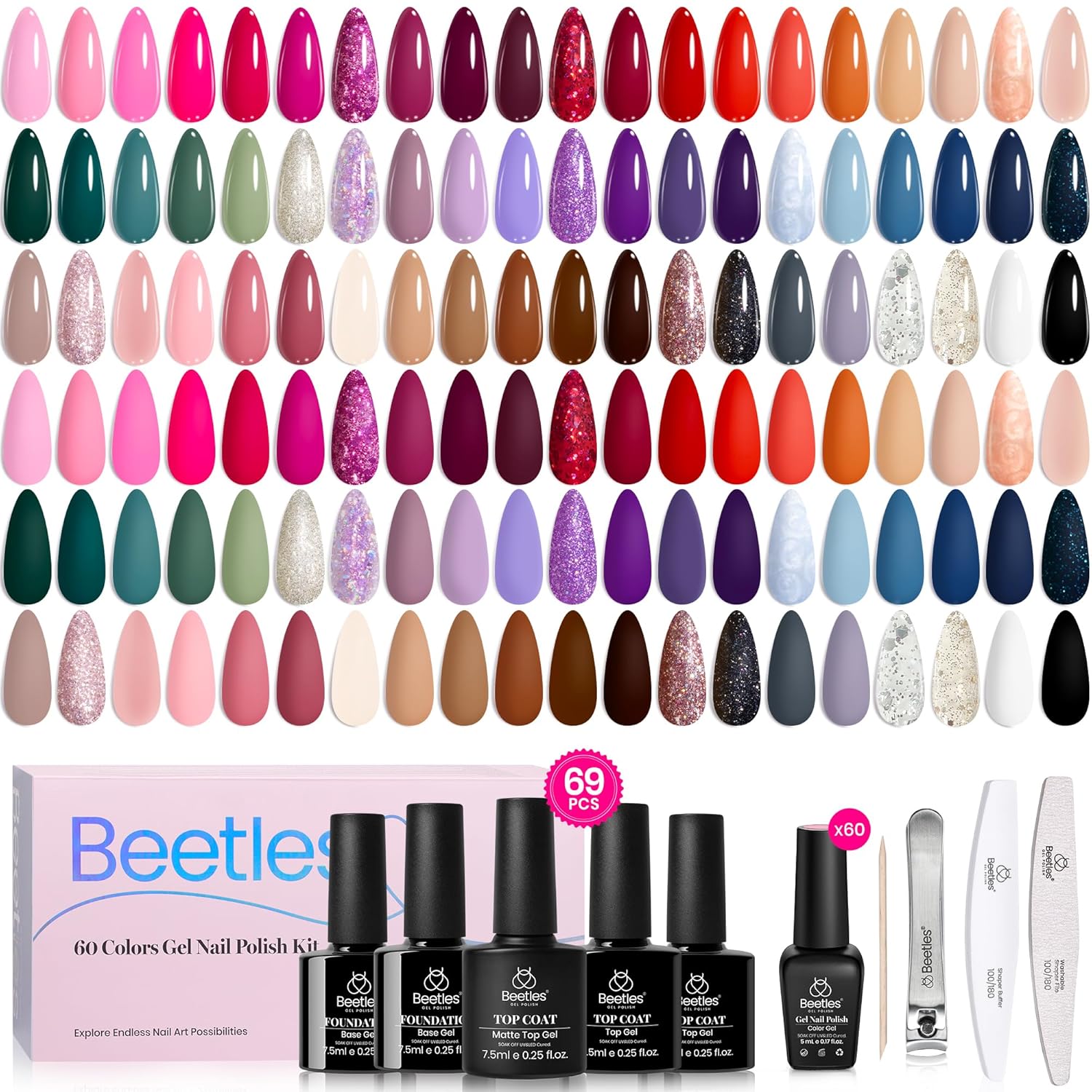 Nail Art Burgundy - Набор гель-лаков для ногтей Beetles -