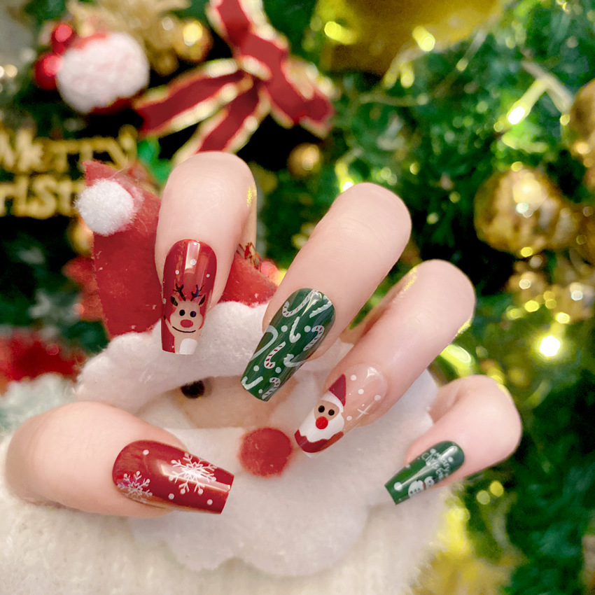 Nail Art Burgundy - Новый рождественский накладной ноготь мультяшный милый