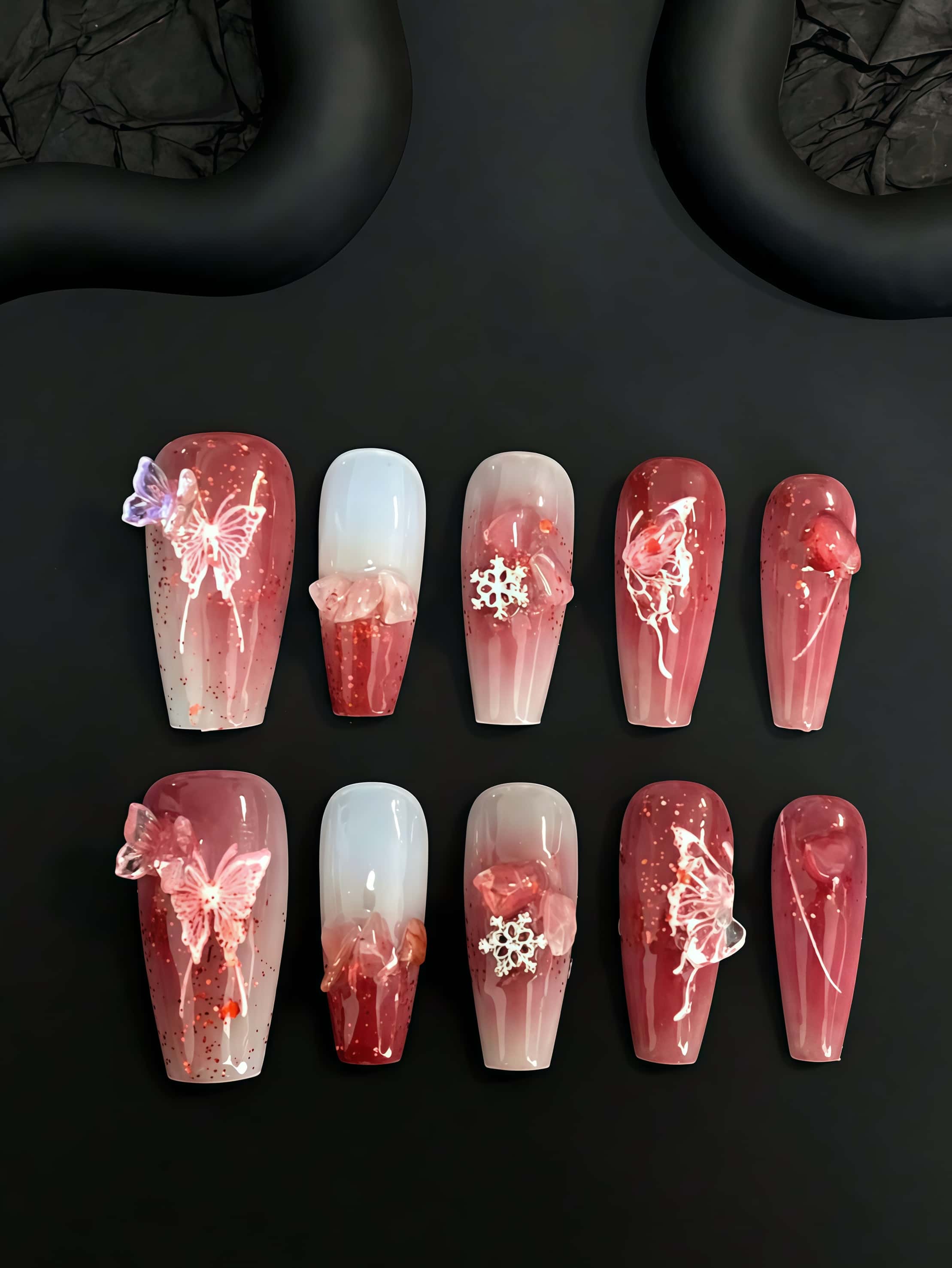 Nail Art Burgundy - 10 штук накладных ногтей ручной работы